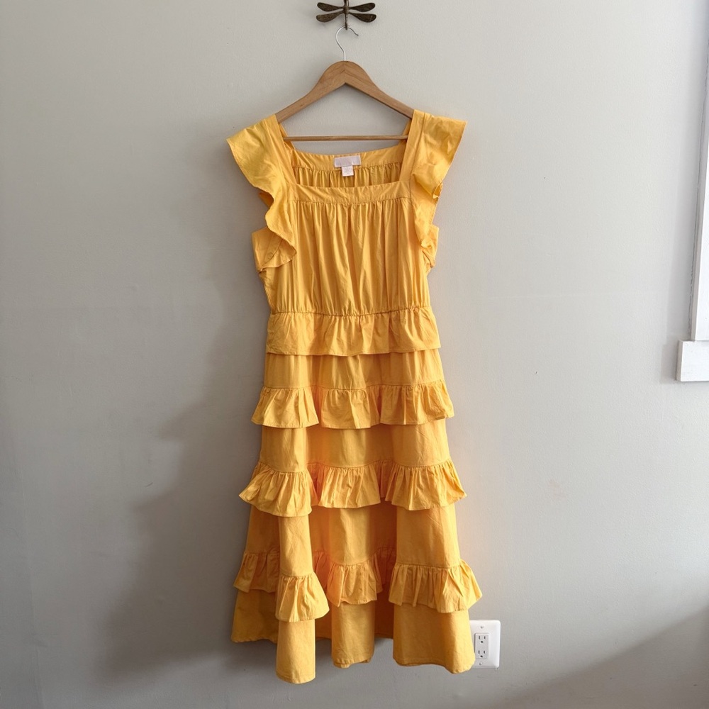 Rachel Parcell Yellow Ruffled Tiered Midi Dress